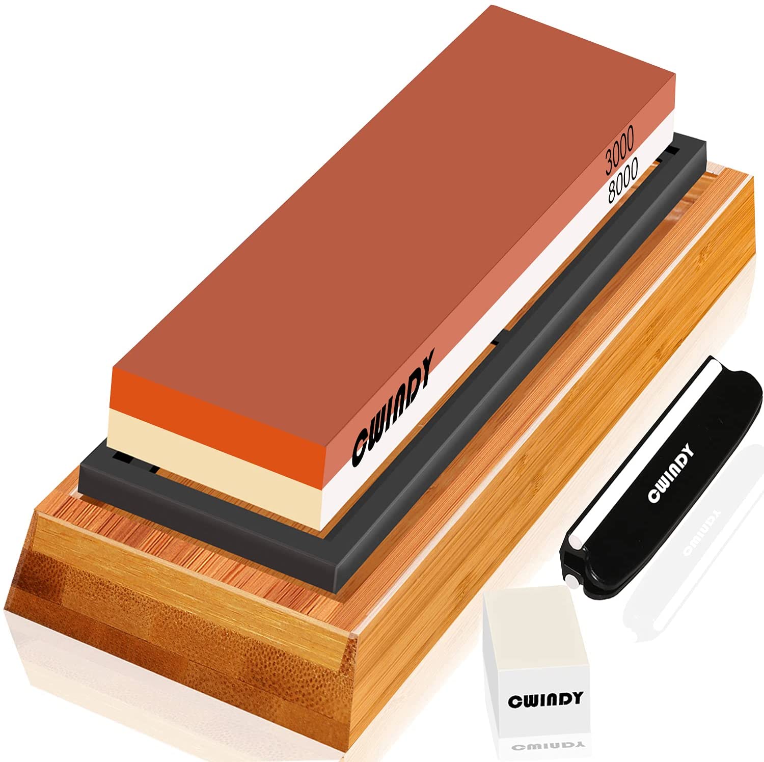 Whetstone Sharpening Stone Kit Dual Sided 3000/8000 Grit Professional Whetstone Knife Sharpener Stone Wet Stone Set Nonslip Bamboo Base Angle Guide, and Fix Stone